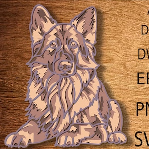 Deutscher Schäferhund multilayer SVG. Digitale Datei Schäferhund Laserdatei. Datei für Scherenschnitt. DXF, Sperrholzschnitt