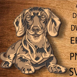 Teckel hond meerlaagse SVG. Digitaal bestand teckelhond laserbestand. Bestand voor het snijden van papier. DXF, kunst aan de muur hond. Gesneden multiplex