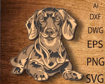 Dachshund dog multilayer SVG. Digital file Dachshund dog laser file. File for paper cutting. DXF, Dog wall art .Plywood cut
