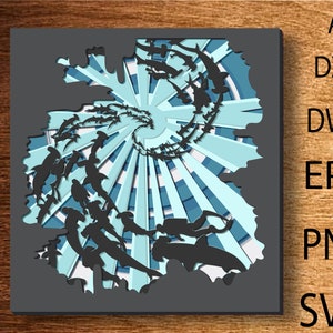 Oceano sottomarino Multilayer Svg, file di taglio oceano, strato 3D tagliato al laser oceano, taglio compensato, taglio carta, file SVG, compensato mandala 3D