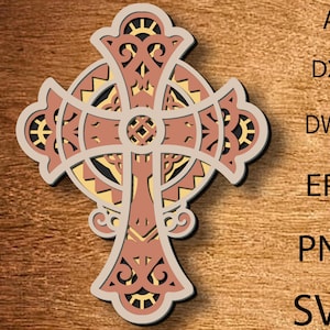 Cross Multilayer SVG,Cross Laser cut file,3D layered DXF ,Cross Mandala,Cross Plywood cut,Cross Paper cut,Cross CNC,Cross Home decor