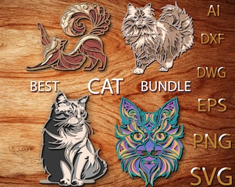 Paquete de gatos multicapa SVG, mandala 3D, corte láser, archivo de corte de papel, bricolaje, corte de madera contrachapada