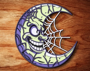 Halloween-Mond, mehrlagige SVG-Datei, 3D-Dekoration, Laserschnittdatei (Digitaler Download)