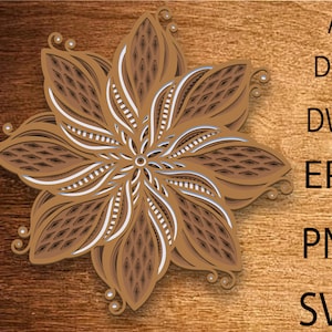 Mandala meerlaagse SVG, houten Mandala decoratieve muur 3D, papier snijden, houten Mandala gift laser gesneden bestand, mandala wand decor, 3D laag