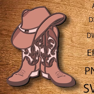 Cowboy Boots Multilayer SVG, Wilder Westen, Papierschnitt, Laser Cut-Datei, Multilayer, DIY schneiden, Glowforge, Holztier, Wanddekoration
