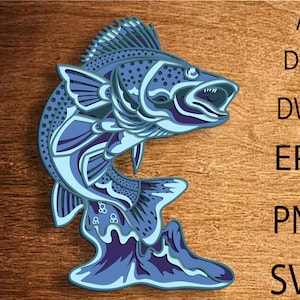 File SVG Mandala pesce trota 3D, pesce a strati 3D, pesce trota multistrato Svg, pesce trota tagliato su carta, pesce trota SVG, pesce trota DXF, taglio laser