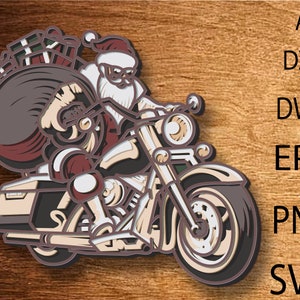 Père Noël motard SVG multicouche, fichier découpé au Laser Père Noël, calque 3D Père Noël, découpe de contreplaqué Père Noël, papier découpé, mandala de fichier SVG Père Noël, décoration de Noël