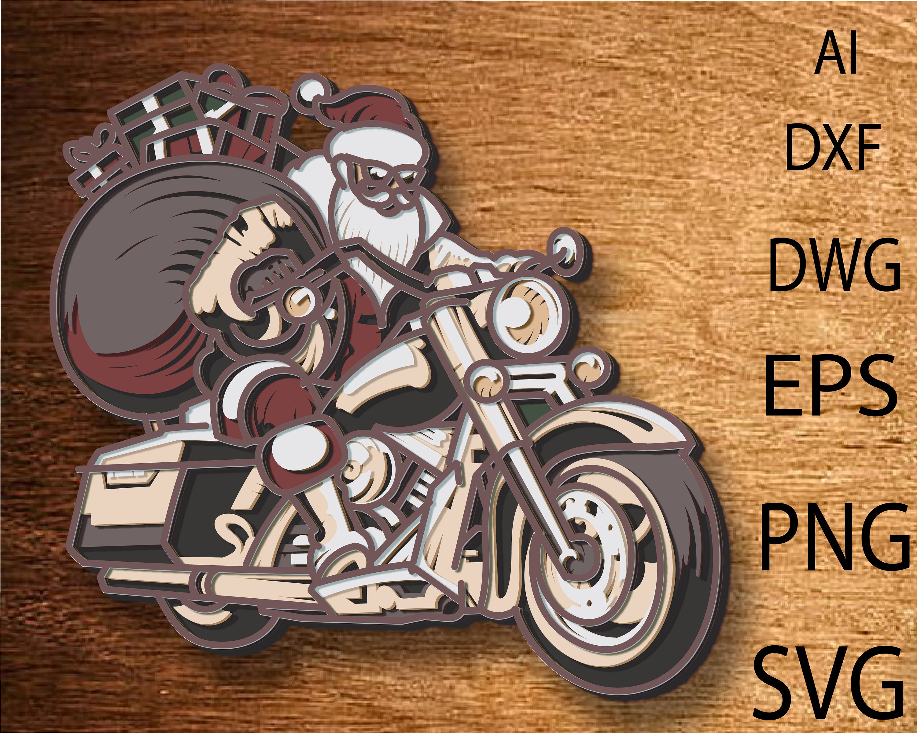 Weihnachtsmann Biker Multilayer SVG,Santa Laser geschnitten Datei,Santa 3D Layer, Weihnachtsmann Sperrholz schneiden, Papierschnitt,Santa SVG Datei Mandala,Chrisrmas Wohnkultur