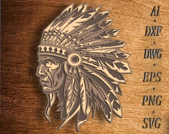 Native American Chief Multilayer SVG,3D Mandala,Laser Cut,Paper Cut File,Plywood Cutting
