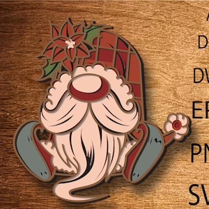 Gnome de Noël SVG multicouche, Noël, nain froid, fichier découpé au laser, multicouche, découpe bricolage, Glowforge, mandala en bois, décoration murale