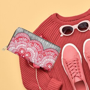 Cartera de mujer con diseño de mandala rojo y negro, regalo para el día de la madre