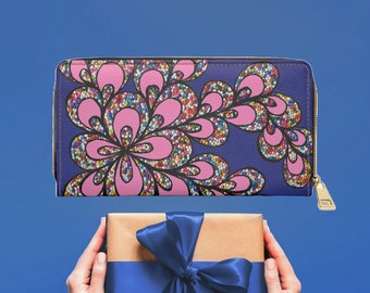 Perfect Mother's Day Gift Blue Abstract Floral Women's Wallet