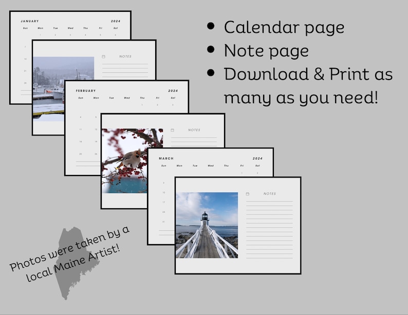 Maine 2024 Calendar Printable Etsy