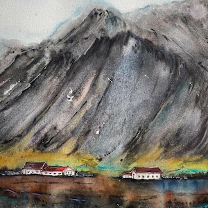 Original Watercolor Painting &quot;The mountain&quot; Wall Decor Gift Ukraine Art, Mountain paintings, Landscape art, Cityscape, Watercolor artgift