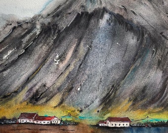 Original Watercolor Painting "The mountain" Wall Decor Gift Ukraine Art, Mountain paintings, Landscape art, Cityscape, Watercolor artgift