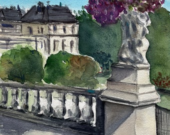 Pintura original en acuarela "Bosquejo de París Versalles" Decoración de pared Regalo Arte de Ucrania, Pintura de Francia, Paisaje urbano, Paisaje