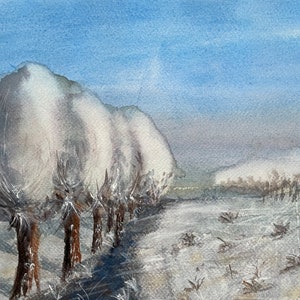 Original Watercolor &quot;Snowy trees&quot; Wall Decor Christmas Winter Gift Ukraine Art, winter landscape, Christmas postcard, Landscape