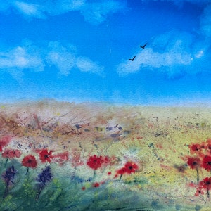 Aquarelle originale « Champ d&#39;été de l&#39;Ukraine », cadeau décoration murale Art de l&#39;Ukraine, champ de fleurs, peinture de fleurs, oeuvre d&#39;art ukrainienne, paysage