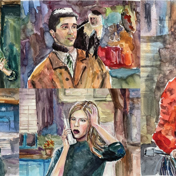 Original Aquarellbild "Freunde Ttv-show Set" Ukraine Kunst (5 Bilder), Freunde, Kunstwerk, Fanart Freunde