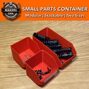 Small Parts Containers (Angled Front) - STL Digital file for 3D Printing |  Stackable, Modular Bins with Space for Label