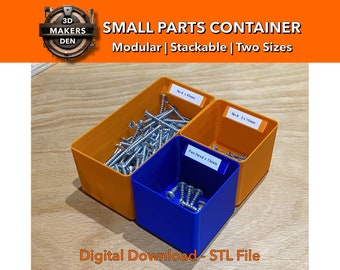 Small Parts Containers - STL Digital file for 3D Printing |  Modular Bins with Space for Label