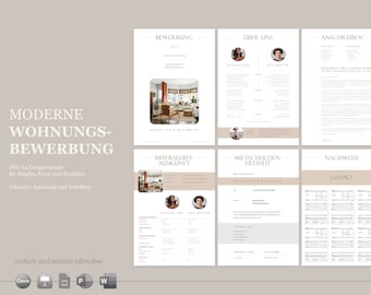 Moderne Wohnungsbewerbung auf Deutsch für Singles, Paare, Familien, Bewerbungsmappe für Wohnung, editierbare Powerpoint & Word Vorlage
