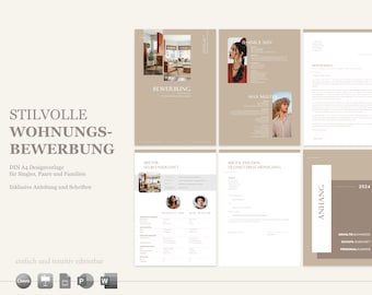 Stilvolle Wohnungsbewerbung auf Deutsch für Singles, Paare, Familien, Bewerbungsmappe für Wohnung, editierbare Powerpoint & Word Vorlage