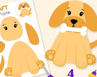 Manualidad de papel de cachorro: Recorta, pega y colorea