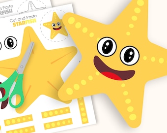Craftsjabloon zeester: knippen, plakken en kleuren - voorschoolse oceaankunst (digitale download)