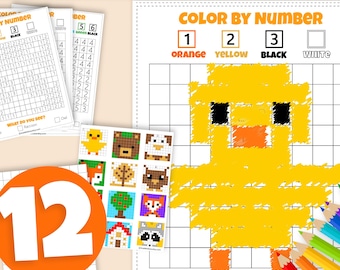 Fall Color By Number: Pixel Art Worksheets for Kids (Digital Download PDF)