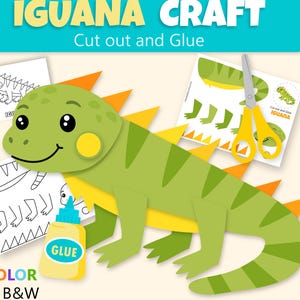 Leguan-Bastelvorlage für Kinder | Ausschneide- und Klebevorlage für Reptilien | Druckbare Leguan-Bastelvorlage (PDF)