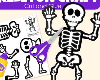 Skeleton Paper Craft Template: Halloween Activity, Cut & Glue (Printable Digital Download)
