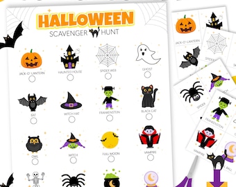 Halloween Scavenger Hunt | 16 Clue Cards | Printable Halloween Party Game for Kids | Instant Download