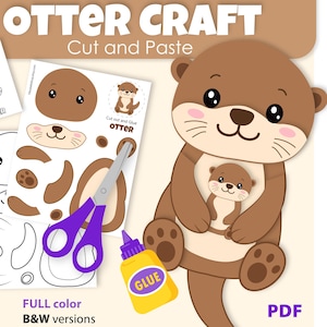 Manualidad de nutria para niños / Actividad de recortar y pegar animales del bosque / Plantilla imprimible de manualidad de nutria en PDF