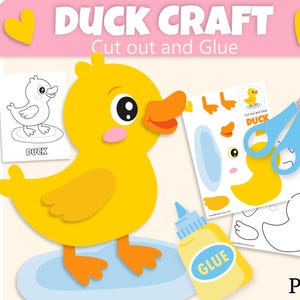 Manualidad de pato para niños / Recorta y pega (pega) Crea un patito de granja Actividad de animales / Plantilla imprimible de manualidades de aves de granja en PDF