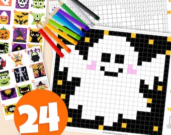 Halloween Pixel Art | Color By Number Activity, 24 Pages (Digital Download)