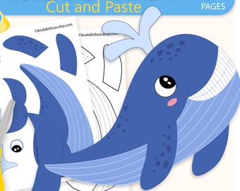 Whale Craft for Kids | Cut and Paste Ocean Animal Activity | Printable Sea Animal Craft Template PDF