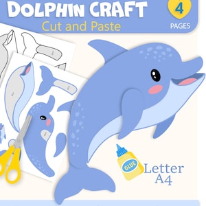 Build a Dolphin Craft Template Cut out and Glue | Paper Ocean | Color, Cut, and Paste | Printable kids activity | Summer Sea Animal Activity