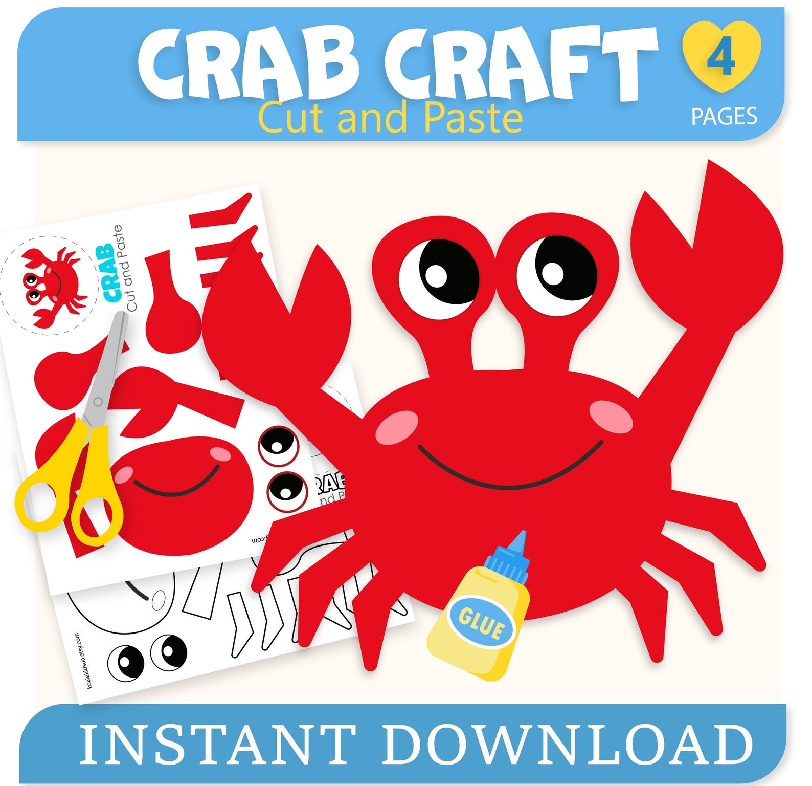 Crab Craft for Kids | Cut and Paste Ocean Animal Activity | Printable ...