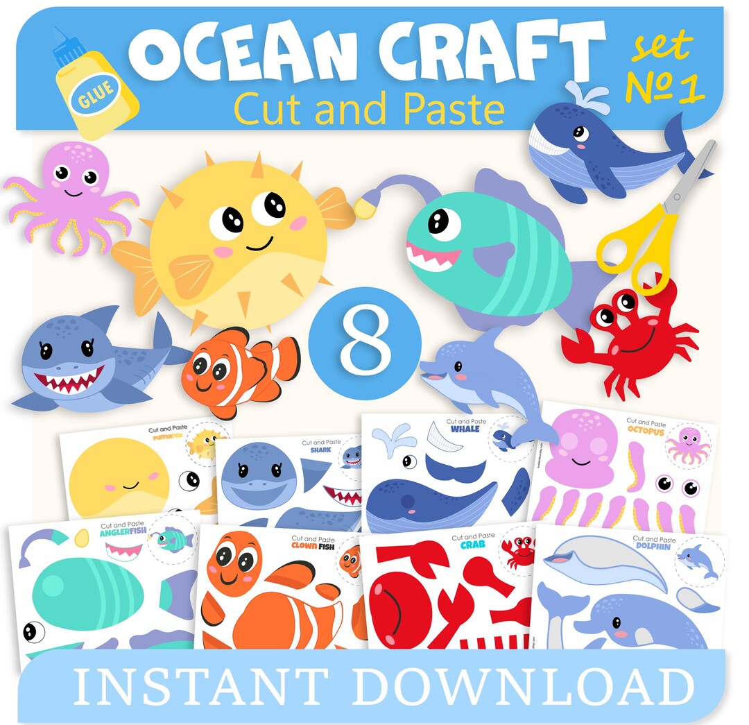 Ocean Animal Craft Kit: Cut, Paste & Color - Printable Kids Activity ...