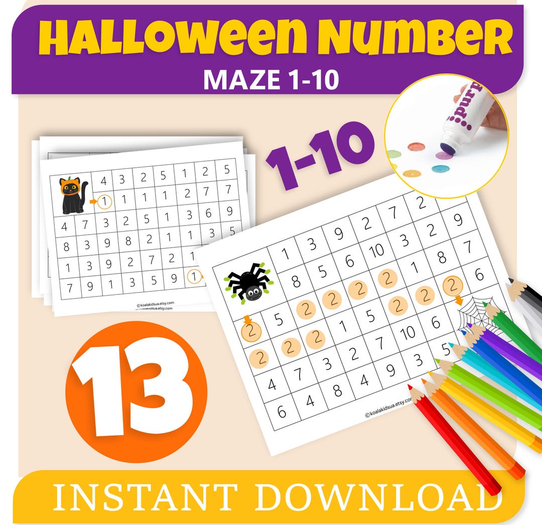 Halloween Math Maze Worksheet: Number Recognition 1-10 (PDF Download ...
