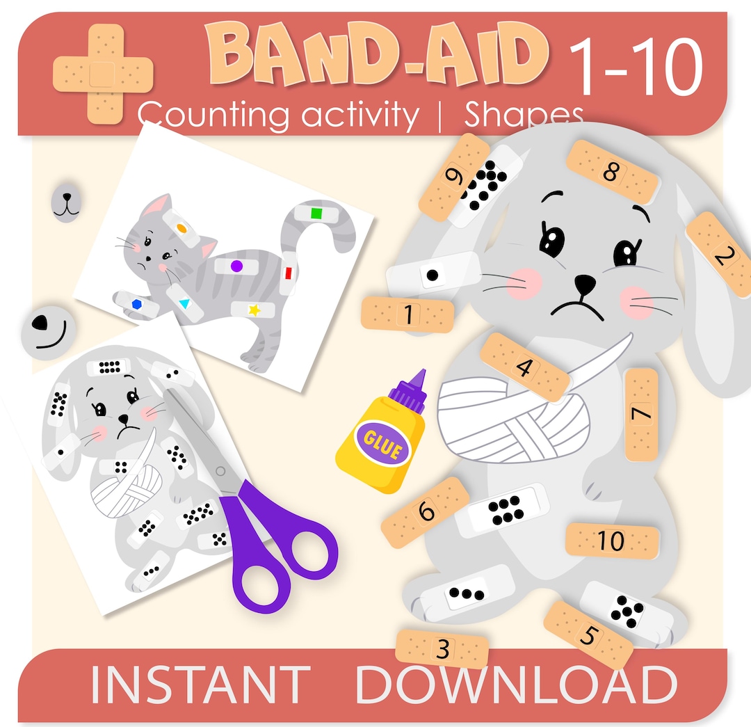 Aid Conting Animal Band-aid Counting Activity | Shapes & Colors (printable Download ...