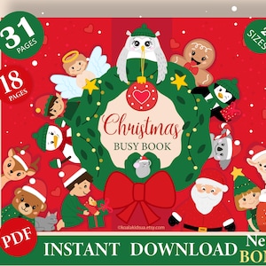 Livre Occupé de Noël pour enfants, bricolage interactif à imprimer | Activité amusante des Fêtes d'hiver PDF | Couleurs Formes Emotions ABC Jeux d'associations Numérique