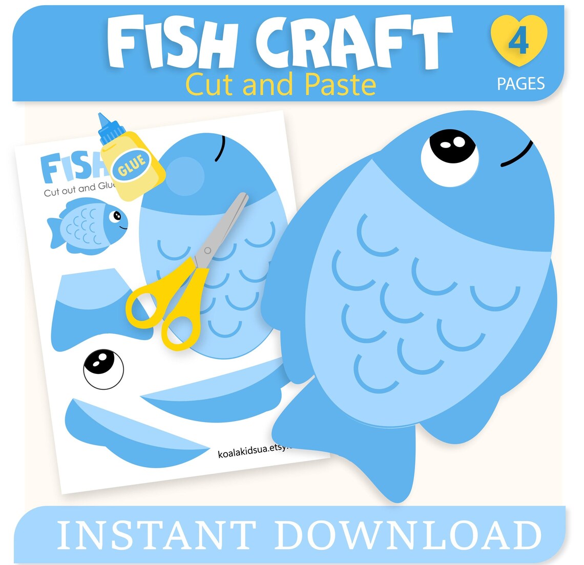 Fish Craft: Cut and Paste Paper Ocean Template (digital Download) - Etsy