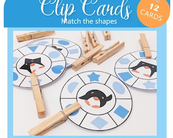 Penguin Shape Matching Clip Cards: Montessori Toddler Activity (Digital Download)