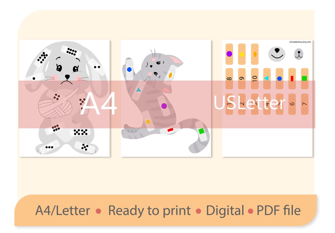 Aid Conting Animal Band-aid Counting Activity | Shapes & Colors (printable Download ...