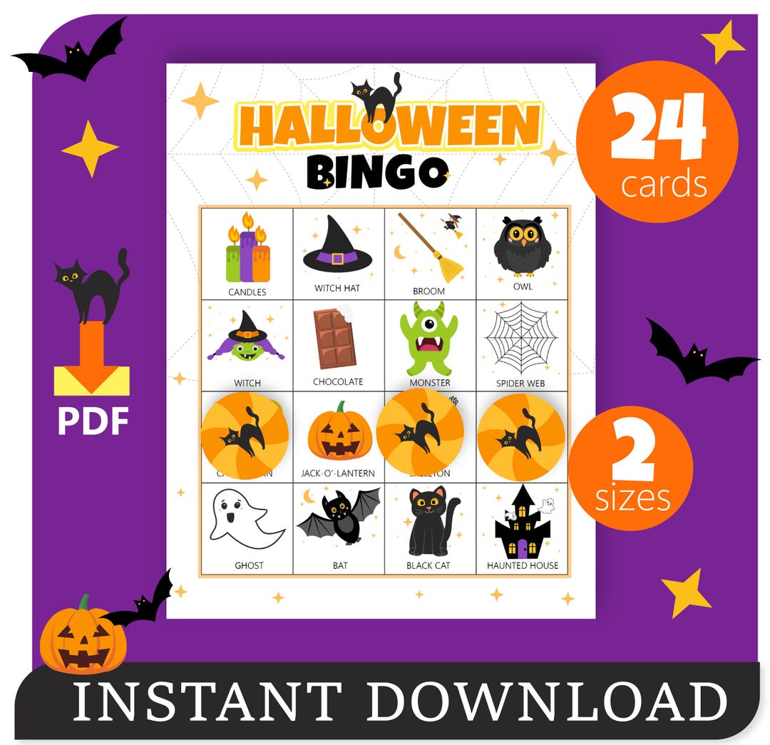Halloween Bingo Game | 24 Printable Cards for Kids (digital Download ...