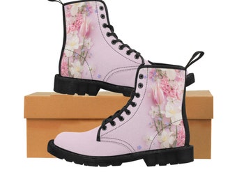 Women's Pink Floral Canvas Boots