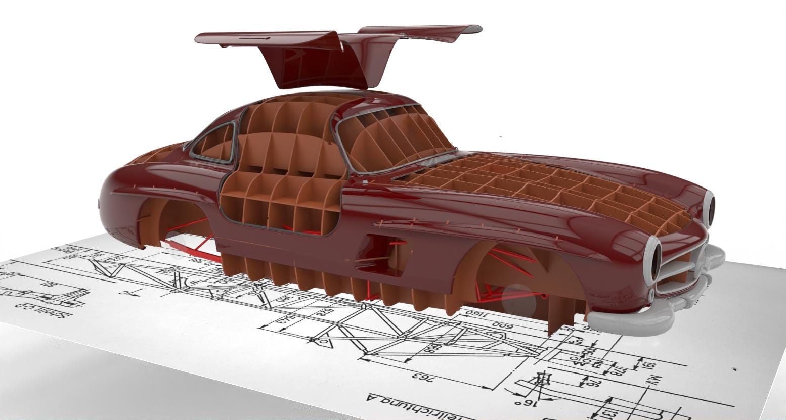 MERCEDES BENZ 300SL CHASSIS Gullwing Chassis Tubular Frame Real Scale ...