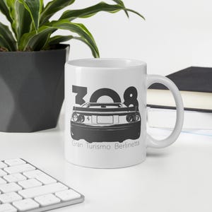 Ferrari 308 GTB Mug – White Glossy Car Mug – Vintage Supercar Gift for Car Enthusiasts – Ferrari Coffee Cup – Classic Car Lover Gift